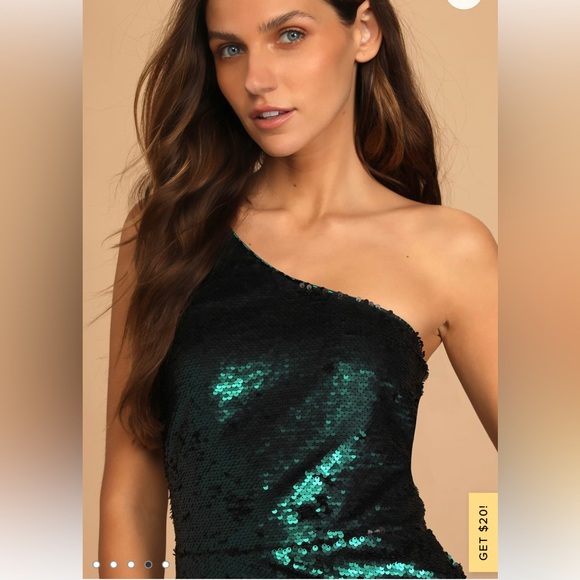 Emerald Green Sequin Sexy One-Shoulder Midi Dress Lulu NWT Medium - Picture 3 of 6